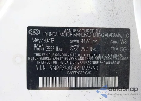 2019 Hyundai Sonata Se из США, поврежденный, VIN 5NPE24AF4KH797790